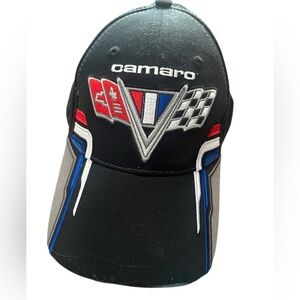 NWT GM  Men's Chevy Camaro V-Flags Logo Cap Adjustable Black & Gray, One Size